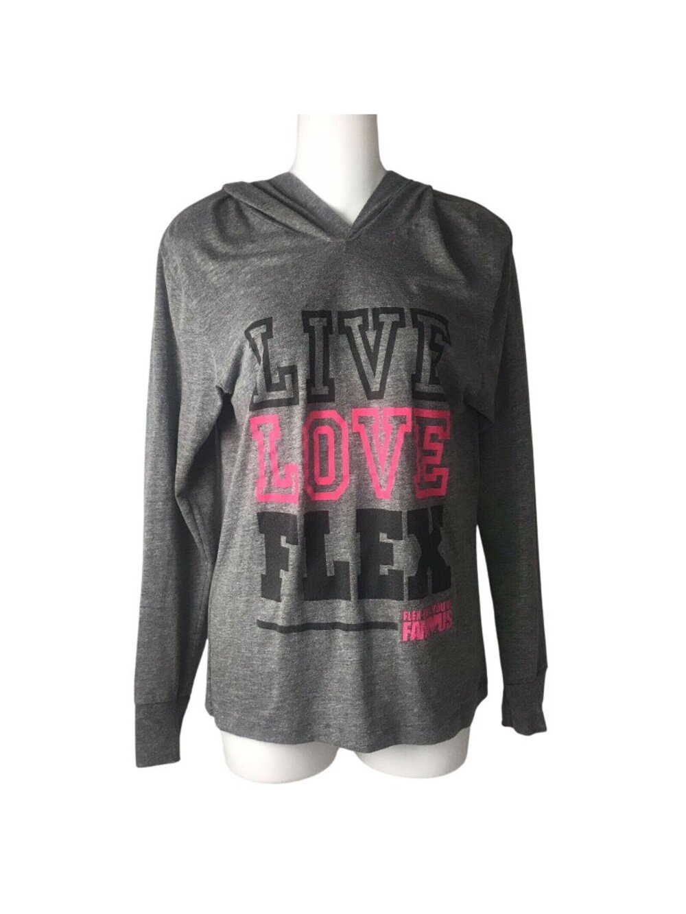 Flex Till You’re Famous Size Small Long Sleeve Gray Pink Hoodie Graphic Pullover